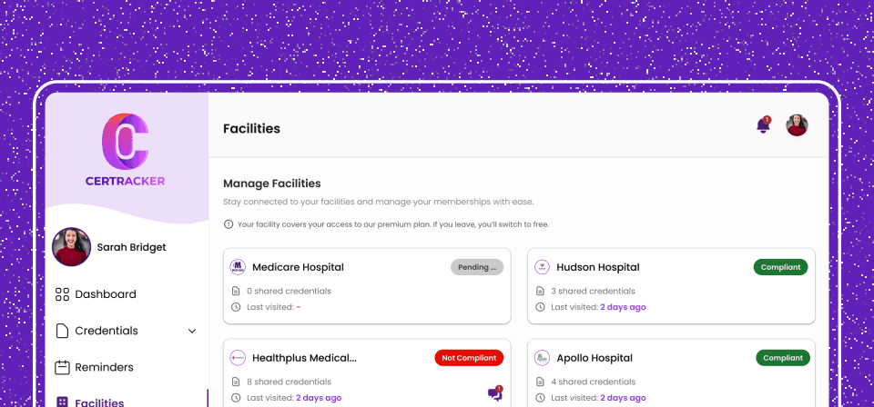 CerTracker nurse wallet feature for seamless hospital transfers—instantly sync credentials across facilities with no paperwork or delays.