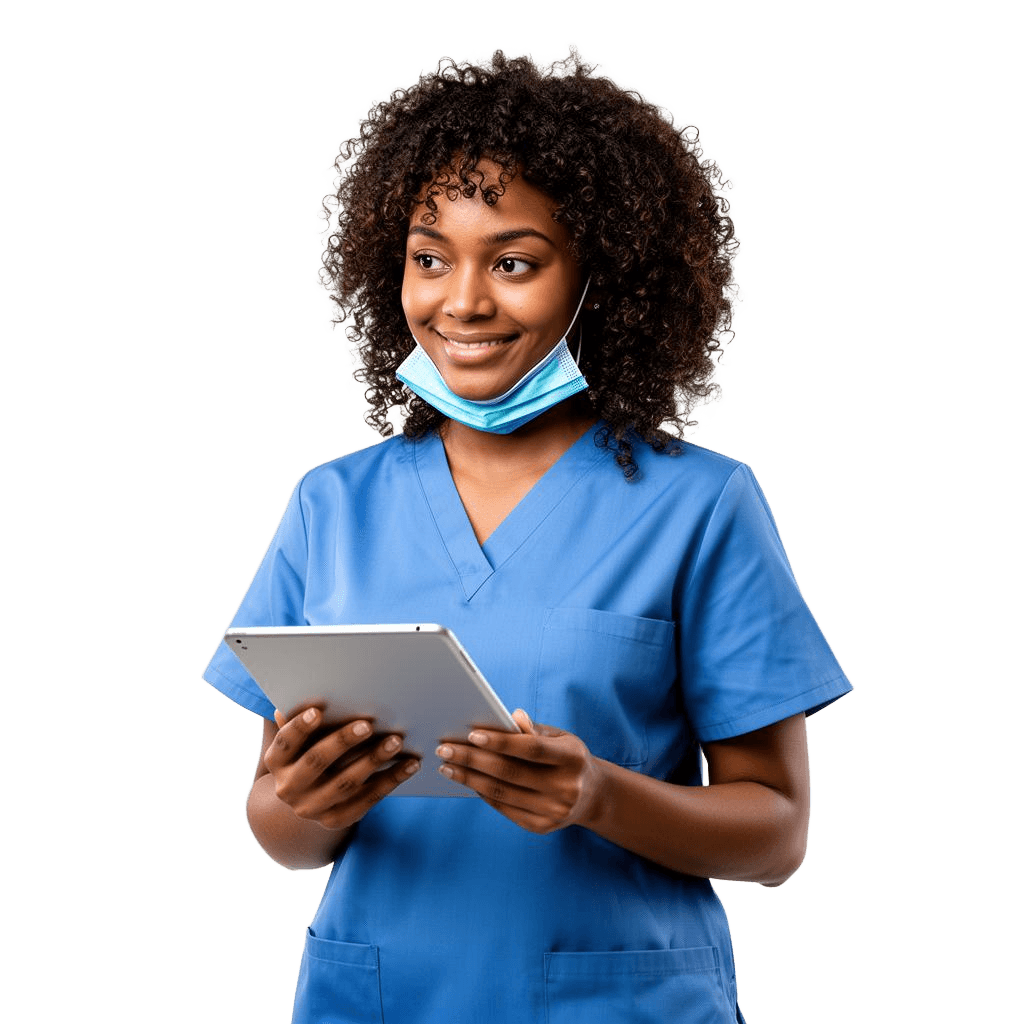 A healthcare professional holding a tablet