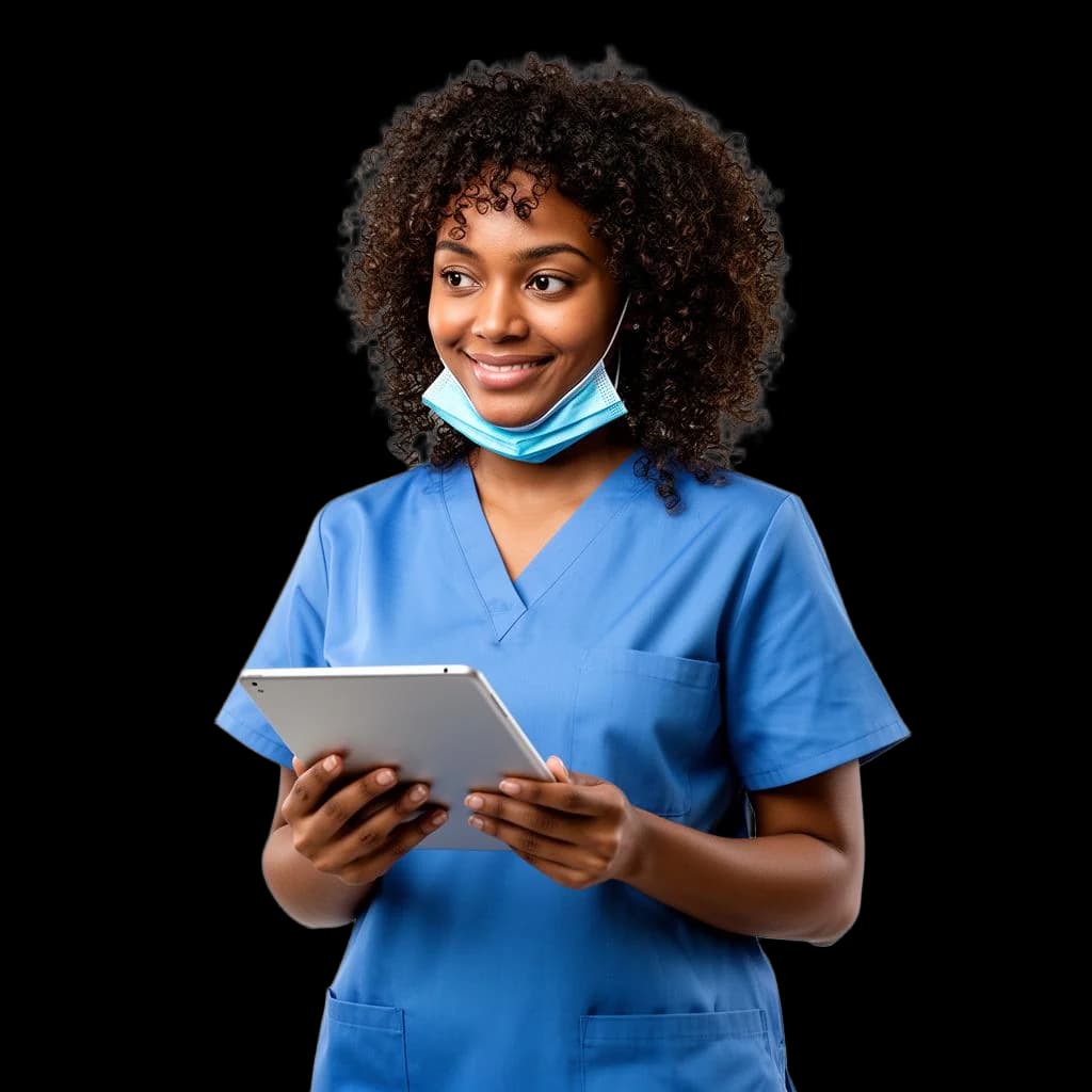 A healthcare professional holding a tablet