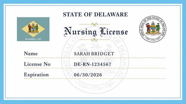 Delaware nursing license card example