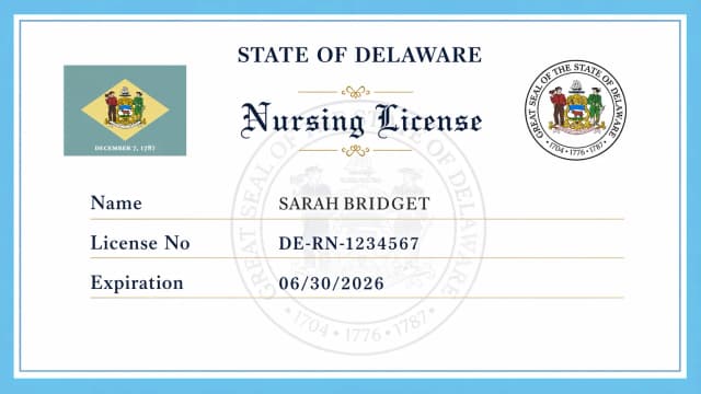 Delaware nursing license card example