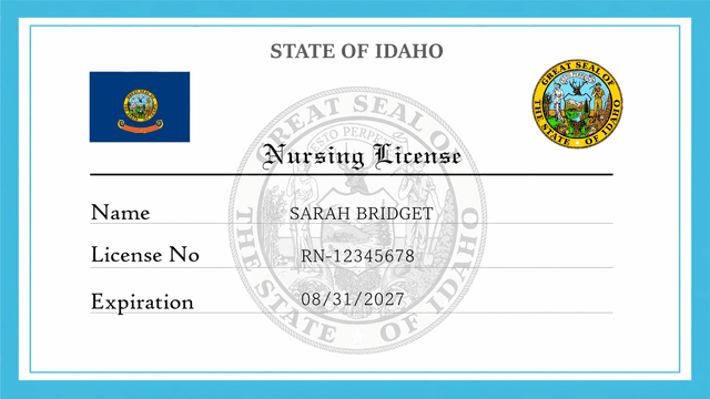 Idaho nursing license card example