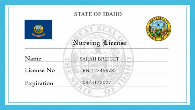 Idaho nursing license card example