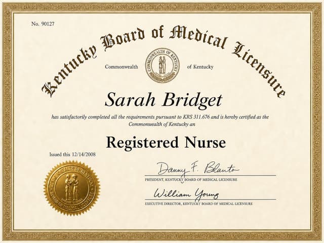 Kentucky nursing license card example