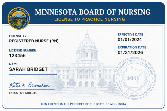Minnesota nursing license card example