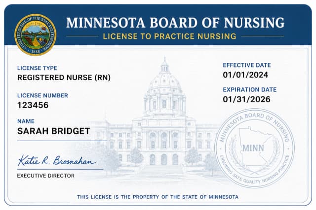 Minnesota nursing license card example