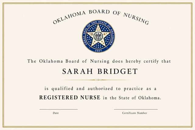 Oklahoma nursing license card example
