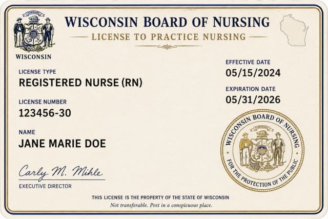 Wisconsin nursing license card example